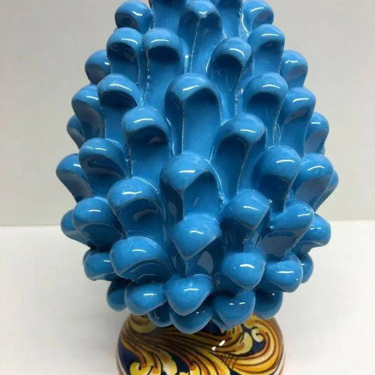 Pigna Ceramica Caltagirone cm H.20 Artigianale Celeste Base Decorata DD CERAMICHE SICILIANE