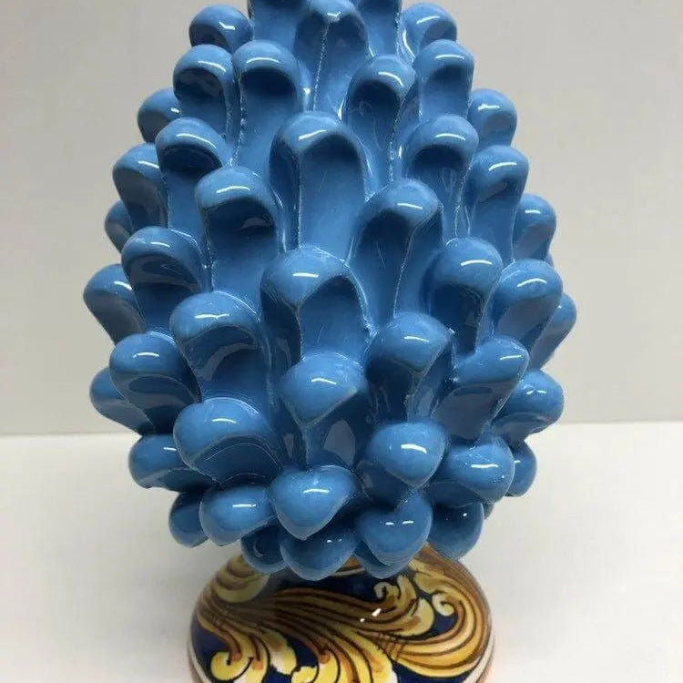 Pigna Ceramica Caltagirone cm H.20 Artigianale Celeste Base Decorata DD CERAMICHE SICILIANE