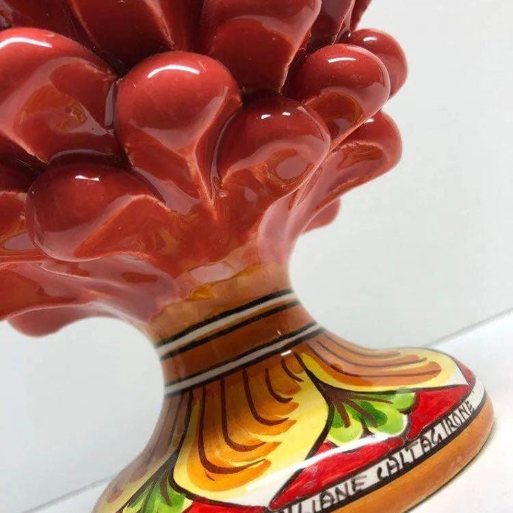 Pigna Ceramica Caltagirone cm H.20 Artigianale Corallo Base Decorata DD CERAMICHE SICILIANE