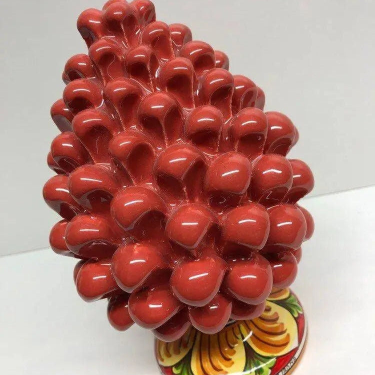 Pigna Ceramica Caltagirone cm H.20 Artigianale Corallo Base Decorata DD CERAMICHE SICILIANE