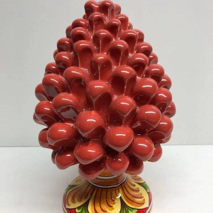 Pigna Ceramica Caltagirone cm H.20 Artigianale Corallo Base Decorata DD CERAMICHE SICILIANE