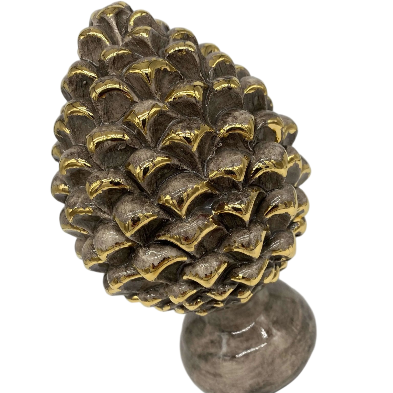 Pigna Ceramica Caltagirone cm H.20 Artigianale Écru Oro Linea Luis - DD CERAMICHE SICILIANE