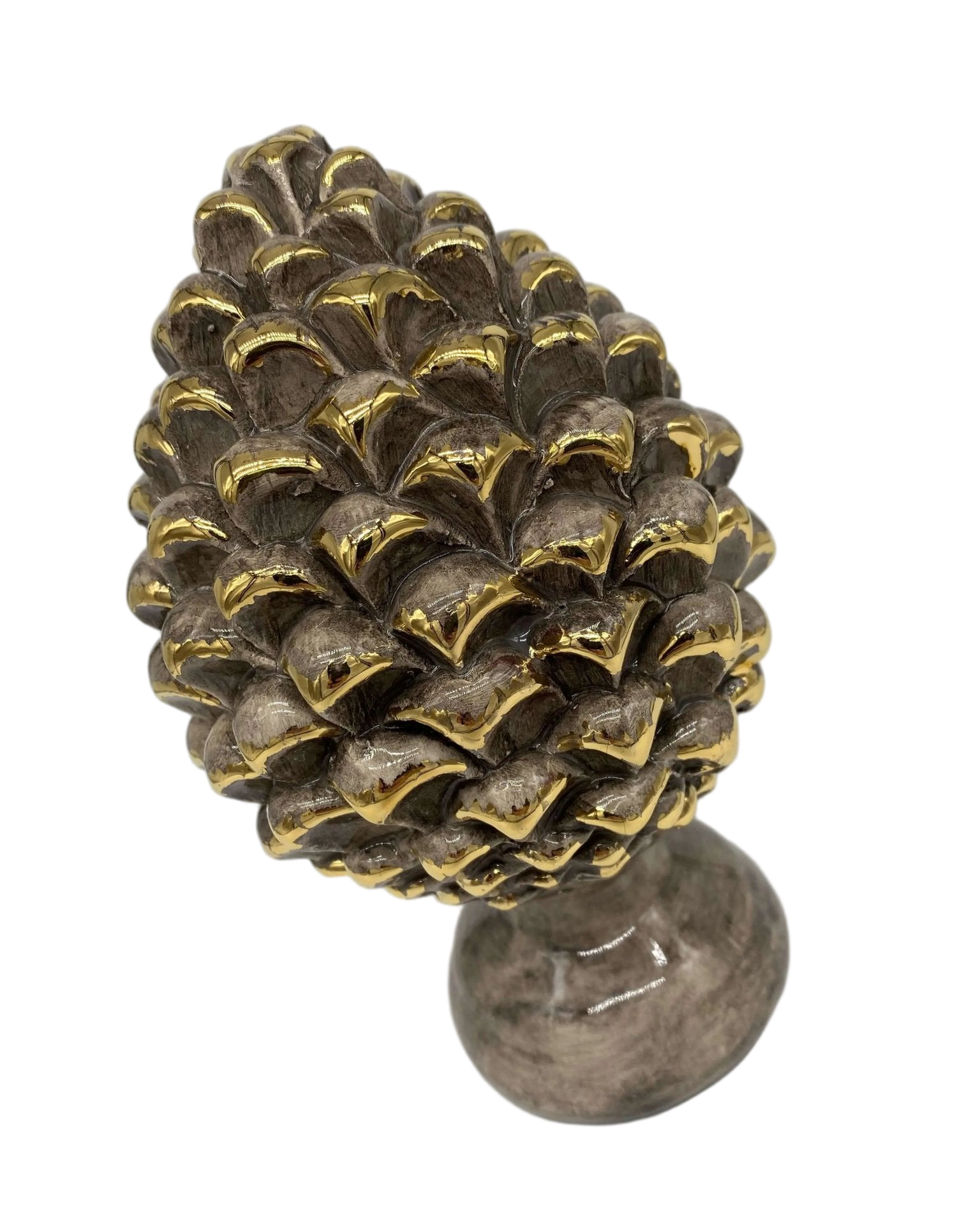 Pigna Ceramica Caltagirone cm H.20 Artigianale Écru Oro Linea Luis - DD CERAMICHE SICILIANE