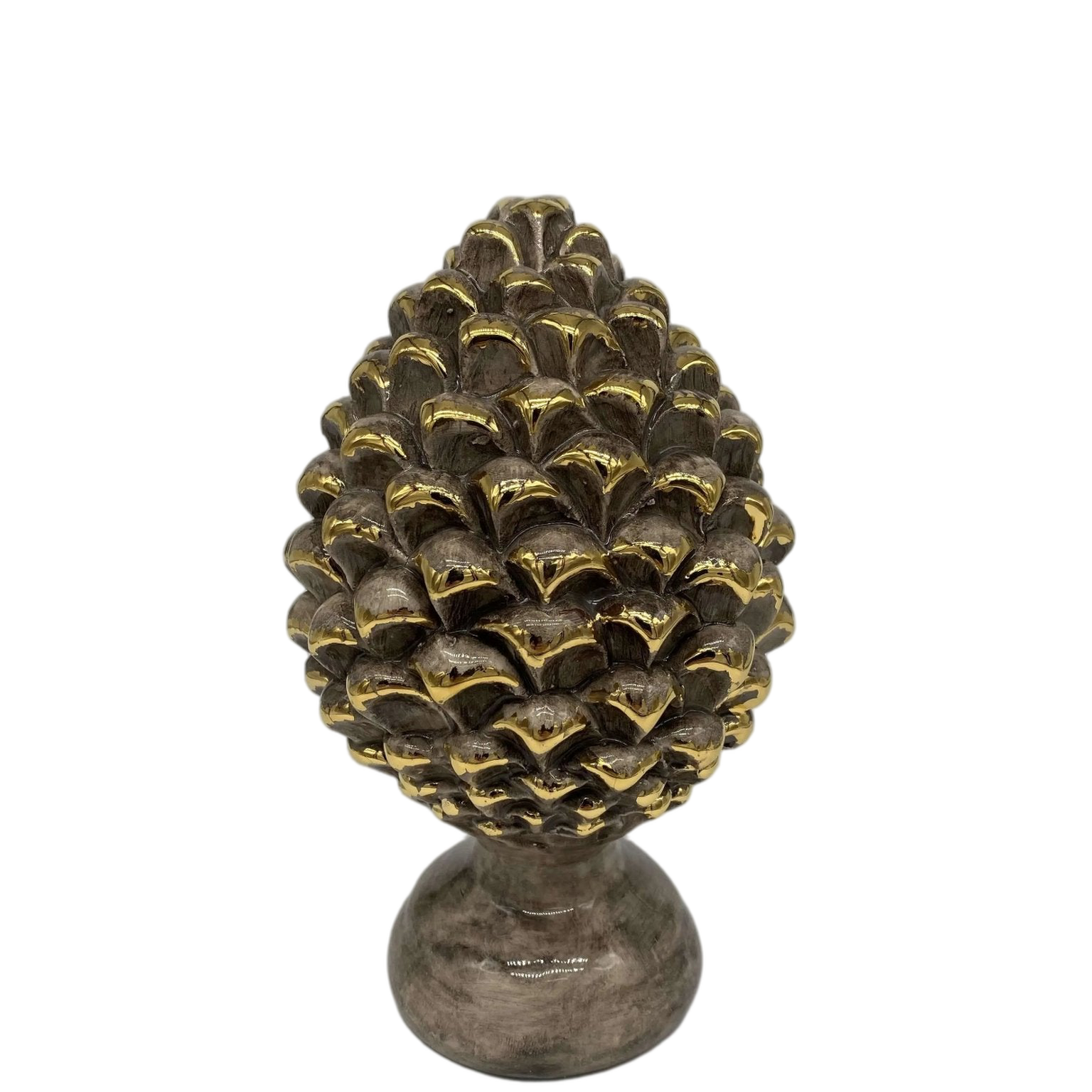 Pigna Ceramica Caltagirone cm H.20 Artigianale Écru Oro Linea Luis - DD CERAMICHE SICILIANE