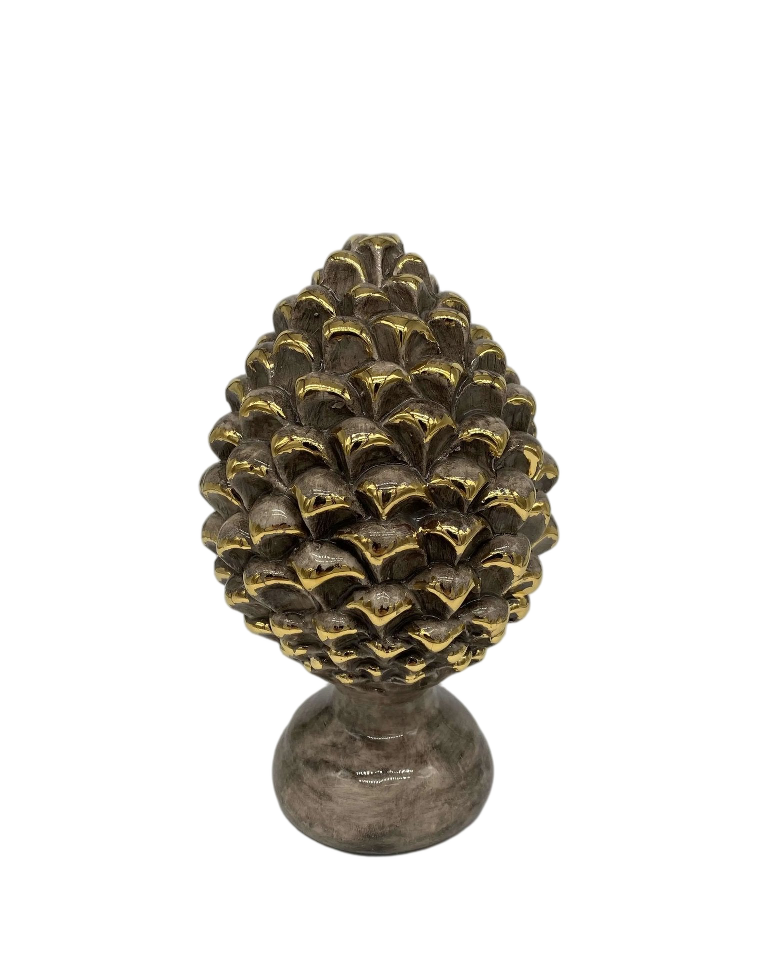 Pigna Ceramica Caltagirone cm H.20 Artigianale Écru Oro Linea Luis - DD CERAMICHE SICILIANE