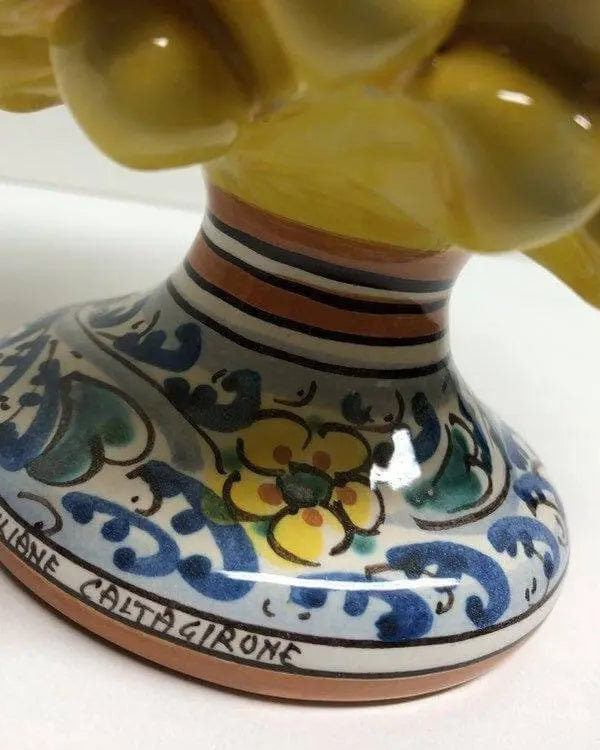 Pigna Ceramica Caltagirone cm H.20 Artigianale Giallo Base Decorata Fiori DD CERAMICHE SICILIANE