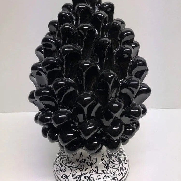 Pigna Ceramica Caltagirone cm H.20 Artigianale Nero Base Decorata DD CERAMICHE SICILIANE