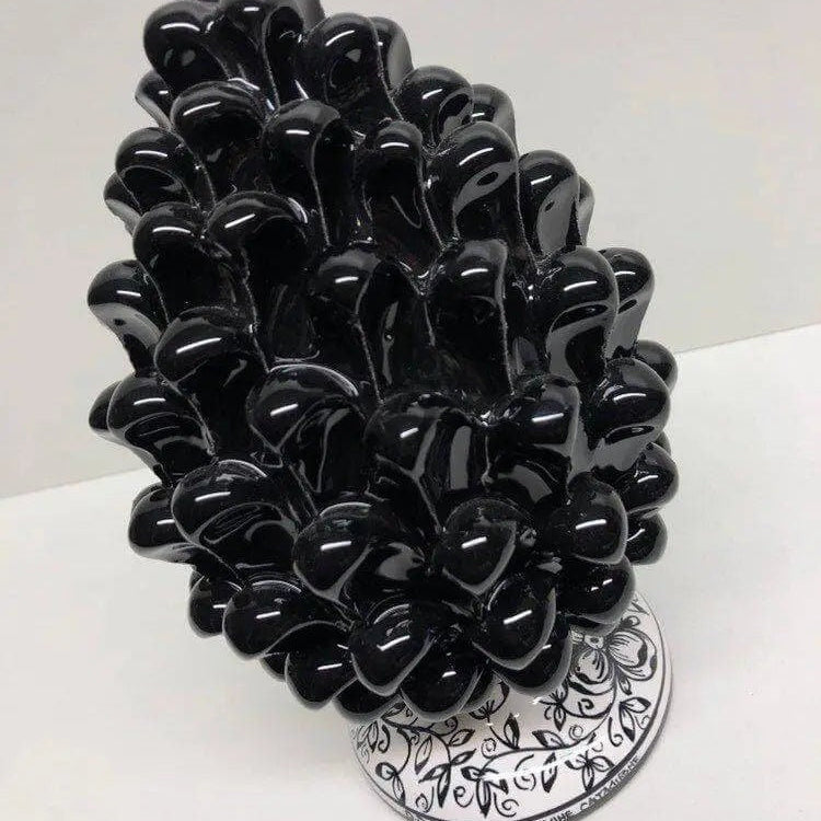 Pigna Ceramica Caltagirone cm H.20 Artigianale Nero Base Decorata DD CERAMICHE SICILIANE