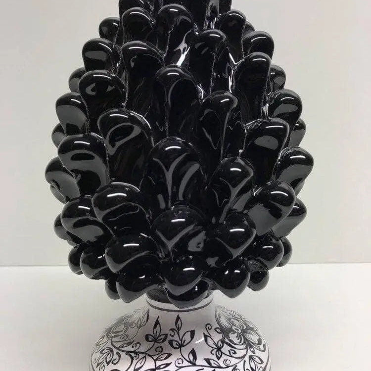 Pigna Ceramica Caltagirone cm H.20 Artigianale Nero Base Decorata DD CERAMICHE SICILIANE