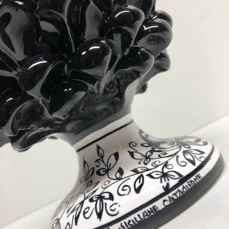 Pigna Ceramica Caltagirone cm H.20 Artigianale Nero Base Decorata DD CERAMICHE SICILIANE