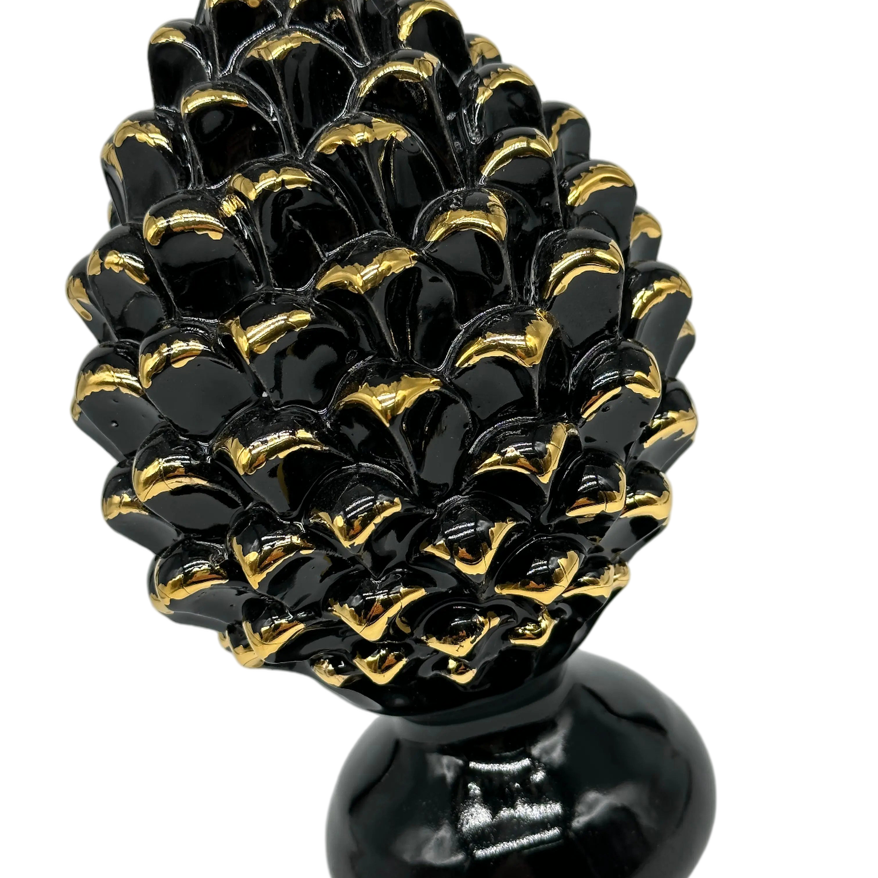 Pigna Ceramica Caltagirone cm H.20 Artigianale Nero Oro Linea Luis DD CERAMICHE SICILIANE