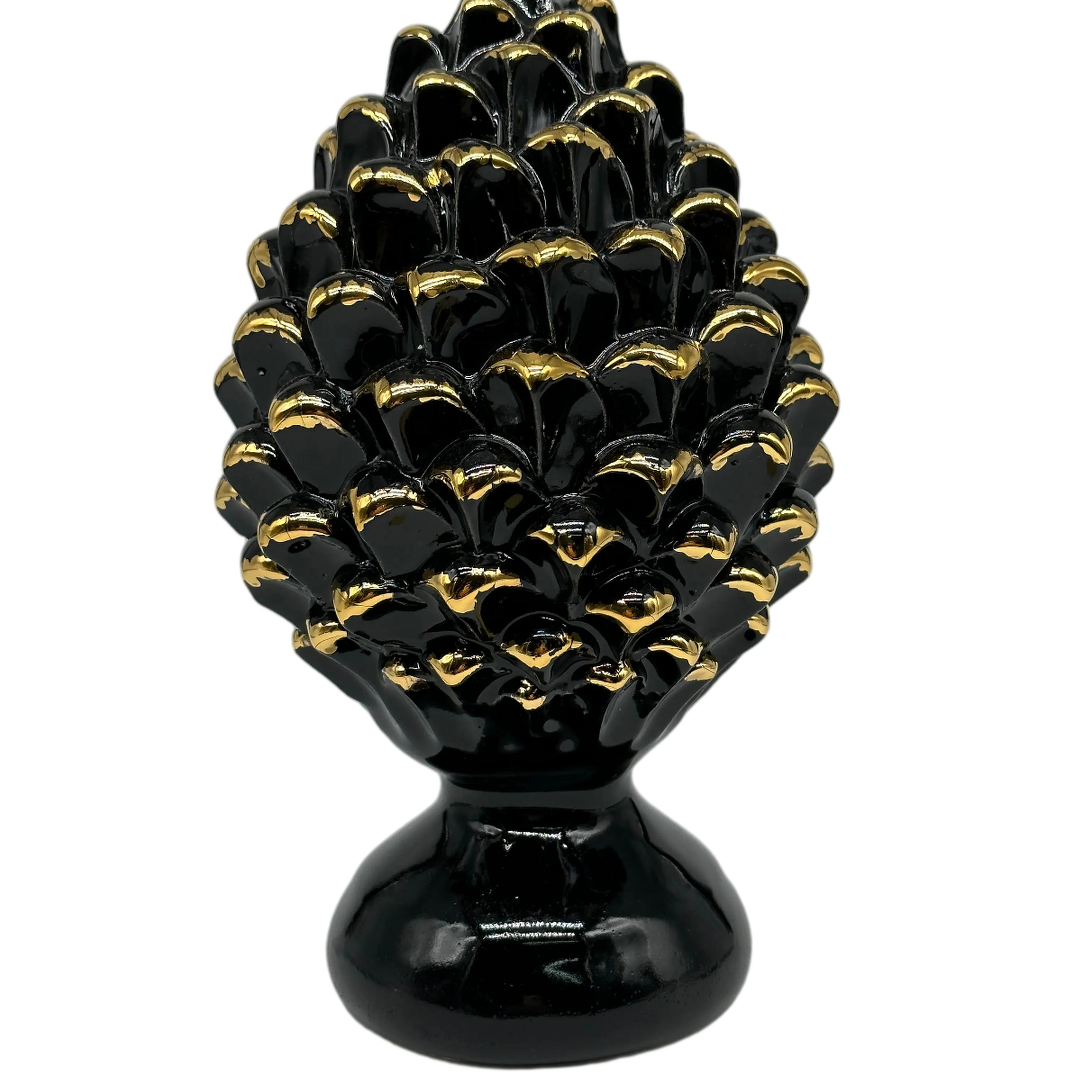 Pigna Ceramica Caltagirone cm H.20 Artigianale Nero Oro Linea Luis DD CERAMICHE SICILIANE