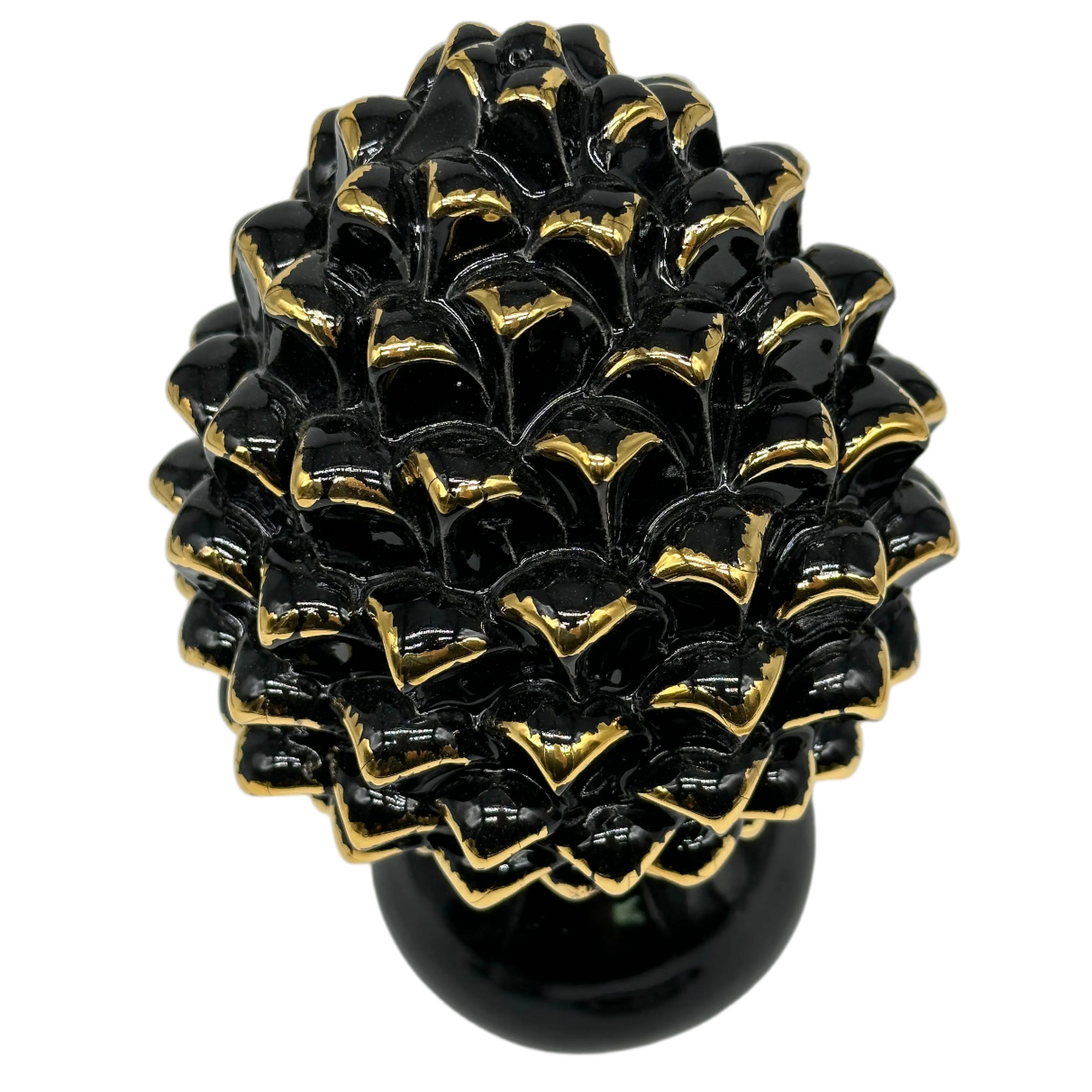 Pigna Ceramica Caltagirone cm H.20 Artigianale Nero Oro Linea Luis DD CERAMICHE SICILIANE