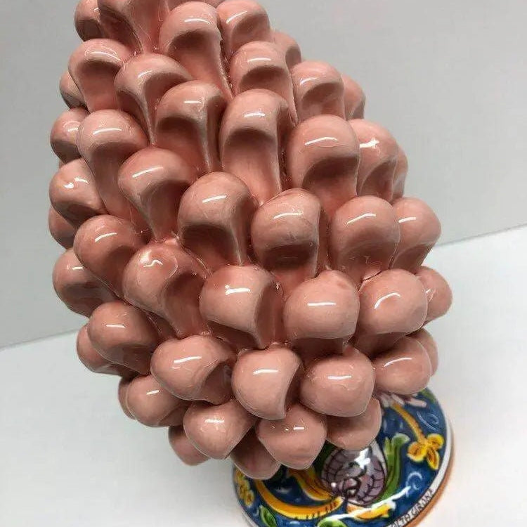 Pigna Ceramica Caltagirone cm H.20 Artigianale Rosa Cipria Base Decorata DD CERAMICHE SICILIANE