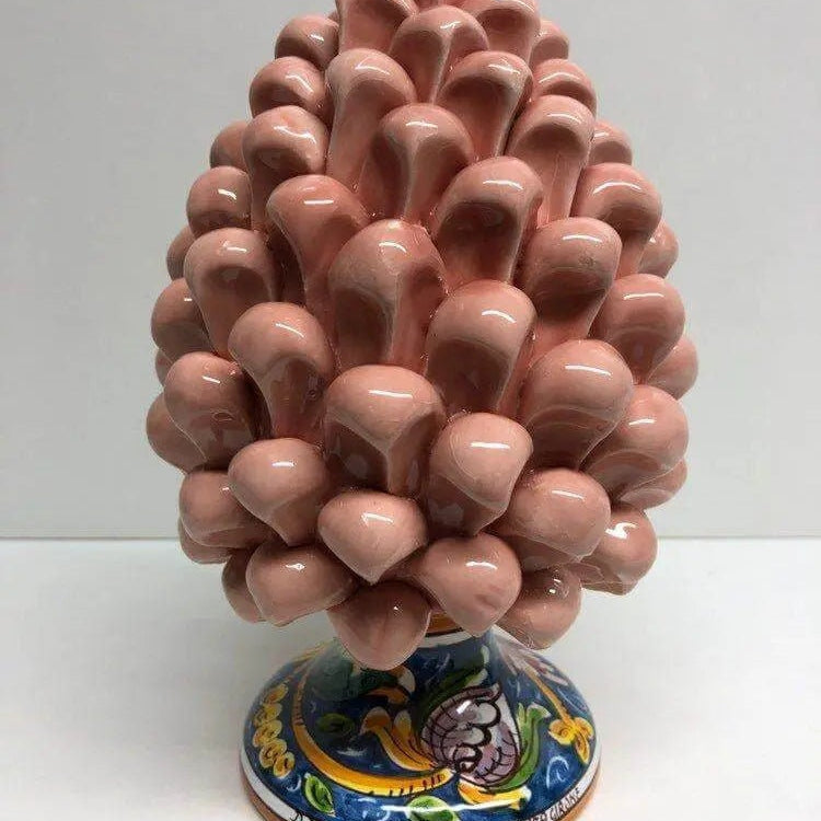 Pigna Ceramica Caltagirone cm H.20 Artigianale Rosa Cipria Base Decorata DD CERAMICHE SICILIANE