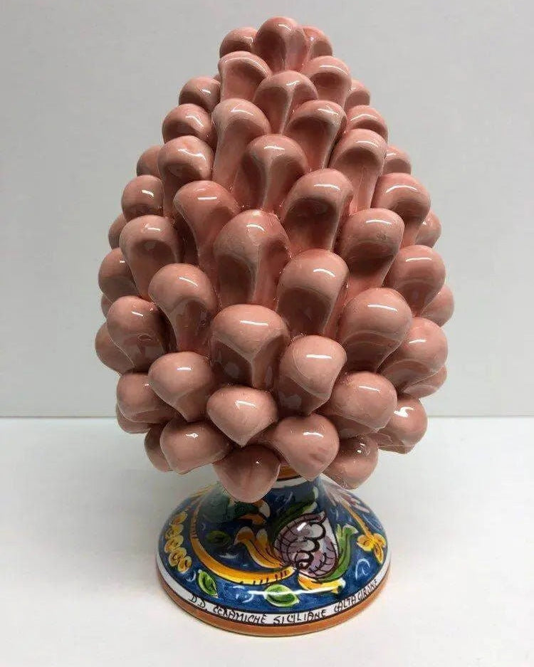 Pigna Ceramica Caltagirone cm H.20 Artigianale Rosa Cipria Base Decorata DD CERAMICHE SICILIANE