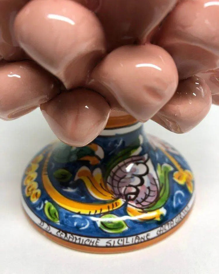 Pigna Ceramica Caltagirone cm H.20 Artigianale Rosa Cipria Base Decorata DD CERAMICHE SICILIANE