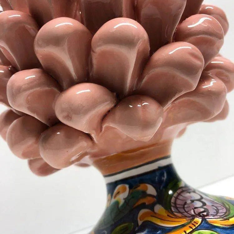 Pigna Ceramica Caltagirone cm H.20 Artigianale Rosa Cipria Base Decorata DD CERAMICHE SICILIANE