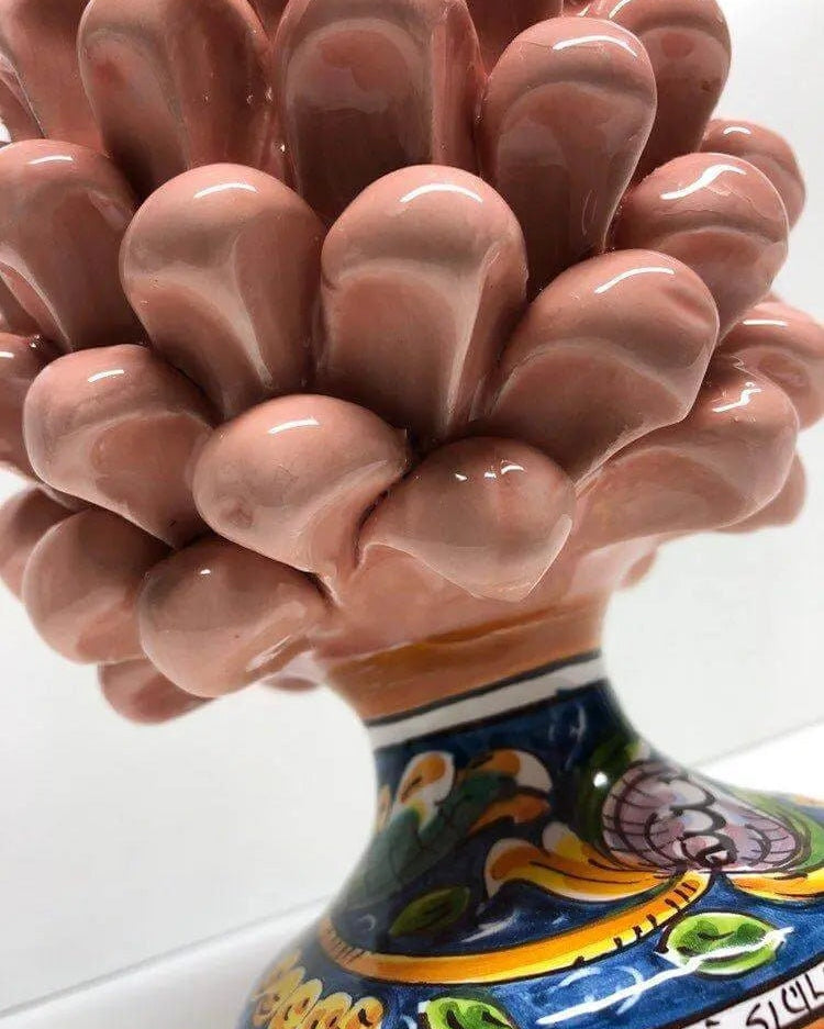 Pigna Ceramica Caltagirone cm H.20 Artigianale Rosa Cipria Base Decorata DD CERAMICHE SICILIANE