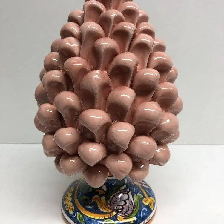 Pigna Ceramica Caltagirone cm H.20 Artigianale Rosa Cipria Base Decorata DD CERAMICHE SICILIANE