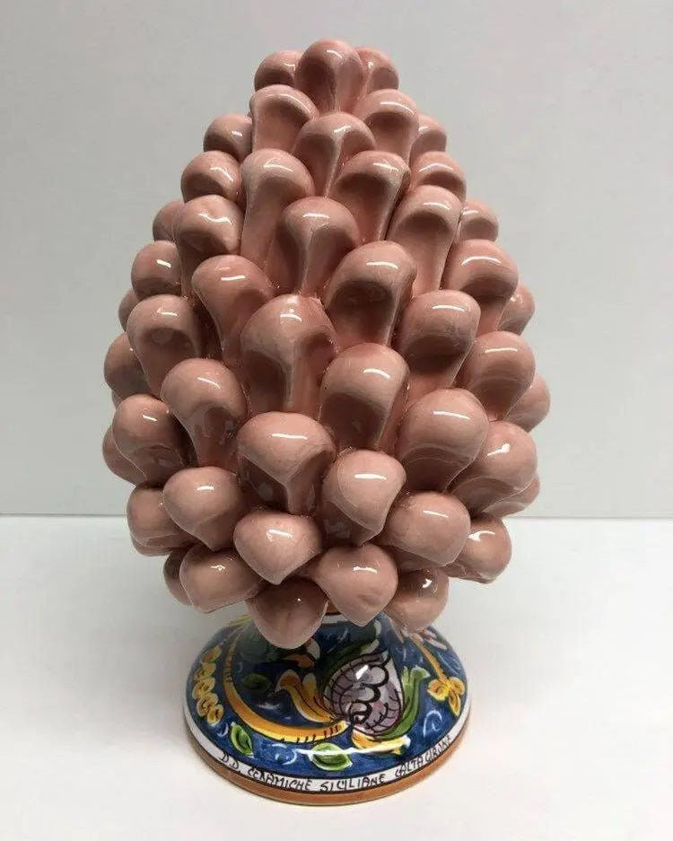 Pigna Ceramica Caltagirone cm H.20 Artigianale Rosa Cipria Base Decorata DD CERAMICHE SICILIANE