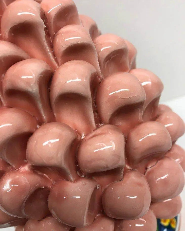 Pigna Ceramica Caltagirone cm H.20 Artigianale Rosa Cipria Base Decorata DD CERAMICHE SICILIANE