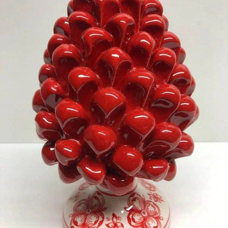 Pigna Ceramica Caltagirone cm H.20 Artigianale Rosso Base Decorata su fondo Bianco DD CERAMICHE SICILIANE