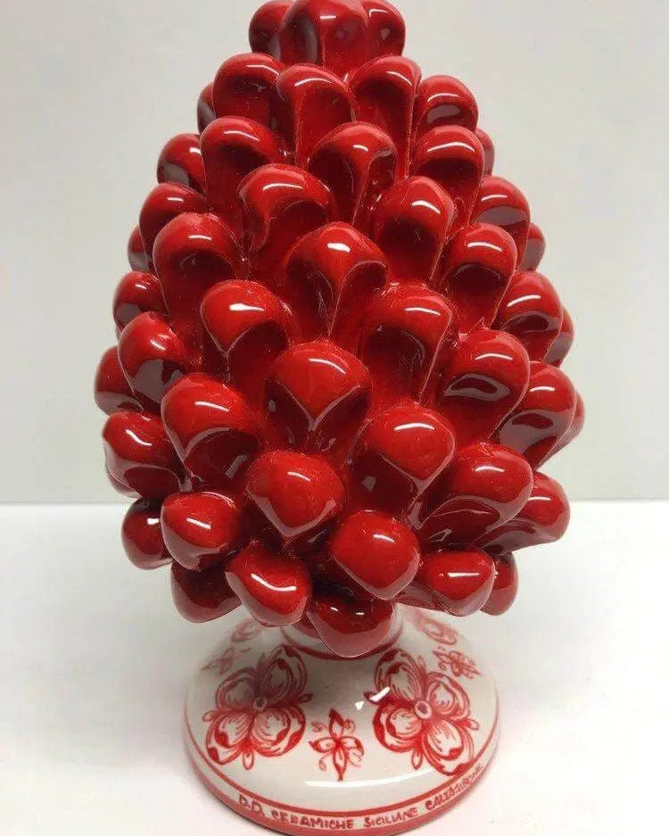 Pigna Ceramica Caltagirone cm H.20 Artigianale Rosso Base Decorata su fondo Bianco DD CERAMICHE SICILIANE