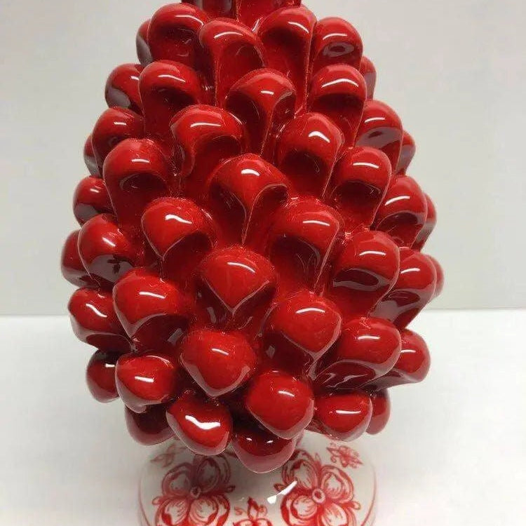 Pigna Ceramica Caltagirone cm H.20 Artigianale Rosso Base Decorata su fondo Bianco DD CERAMICHE SICILIANE