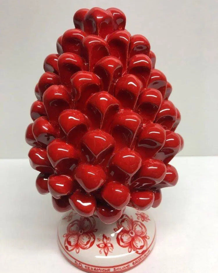 Pigna Ceramica Caltagirone cm H.20 Artigianale Rosso Base Decorata su fondo Bianco DD CERAMICHE SICILIANE