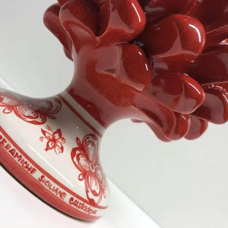 Pigna Ceramica Caltagirone cm H.20 Artigianale Rosso Base Decorata su fondo Bianco DD CERAMICHE SICILIANE