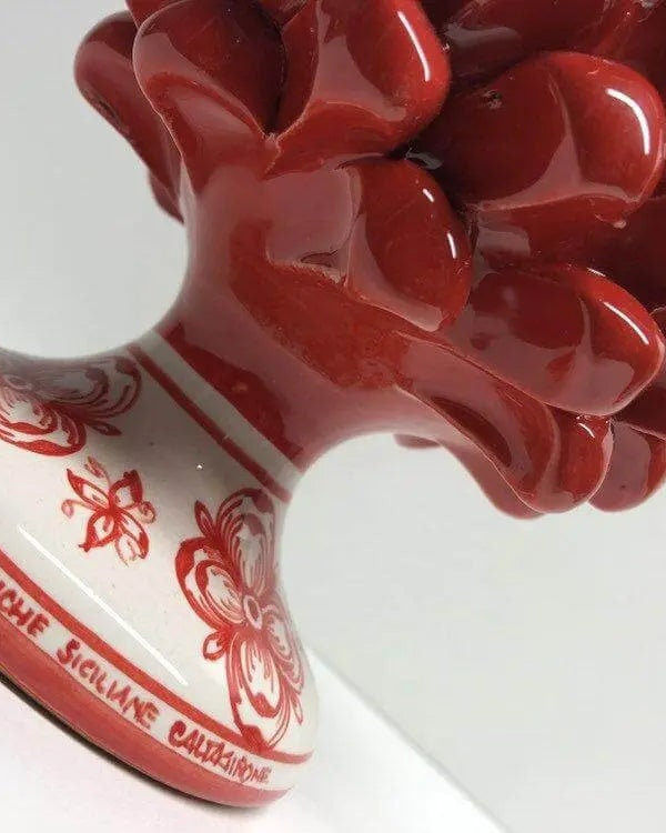 Pigna Ceramica Caltagirone cm H.20 Artigianale Rosso Base Decorata su fondo Bianco DD CERAMICHE SICILIANE