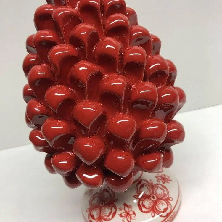 Pigna Ceramica Caltagirone cm H.20 Artigianale Rosso Base Decorata su fondo Bianco DD CERAMICHE SICILIANE