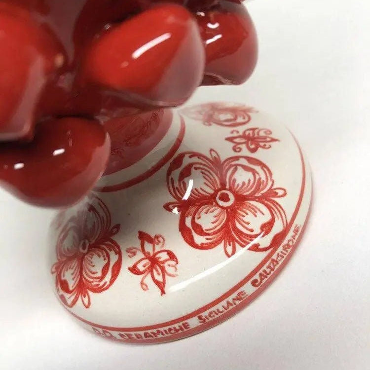 Pigna Ceramica Caltagirone cm H.20 Artigianale Rosso Base Decorata su fondo Bianco DD CERAMICHE SICILIANE