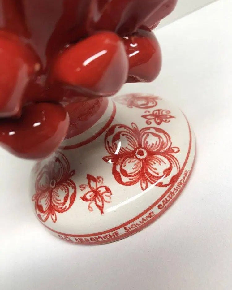 Pigna Ceramica Caltagirone cm H.20 Artigianale Rosso Base Decorata su fondo Bianco DD CERAMICHE SICILIANE