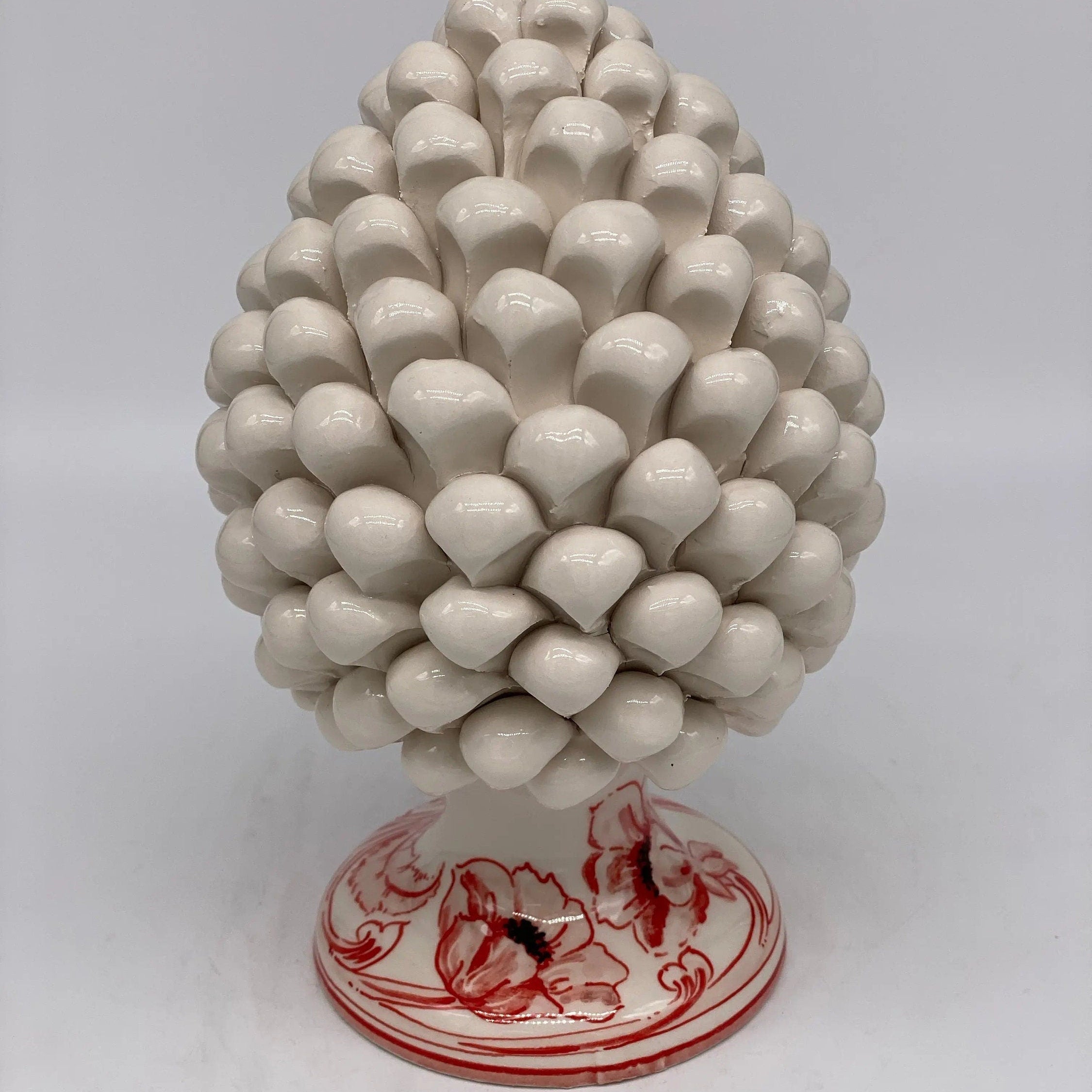 Pigna Ceramica Caltagirone cm H.20 Artigianale VENUS Bianco Rosso DD CERAMICHE SICILIANE