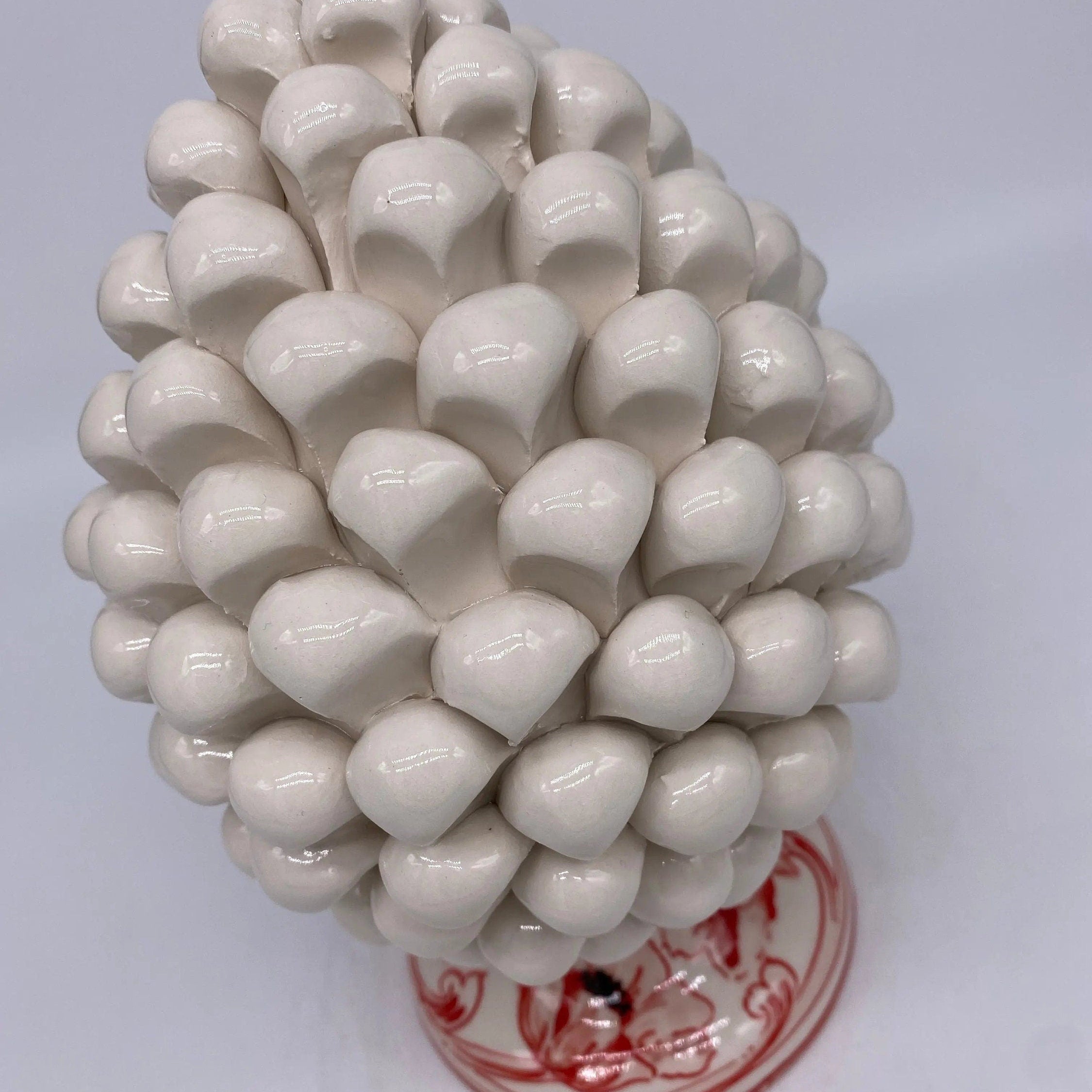 Pigna Ceramica Caltagirone cm H.20 Artigianale VENUS Bianco Rosso DD CERAMICHE SICILIANE
