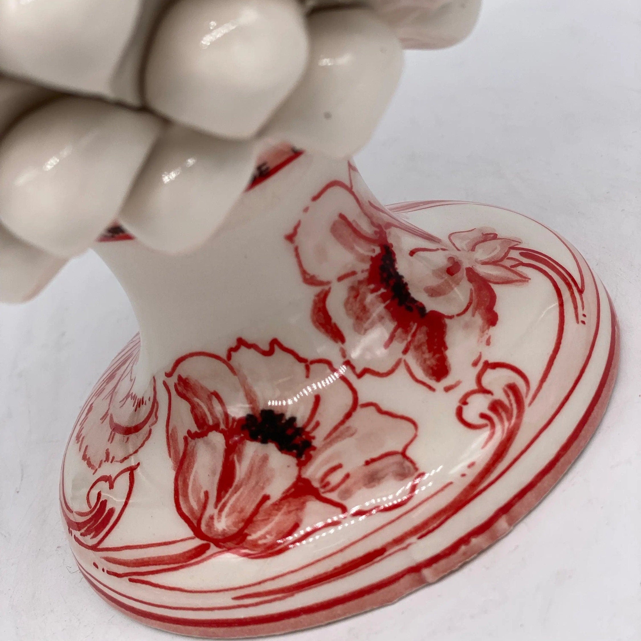 Pigna Ceramica Caltagirone cm H.20 Artigianale VENUS Bianco Rosso DD CERAMICHE SICILIANE