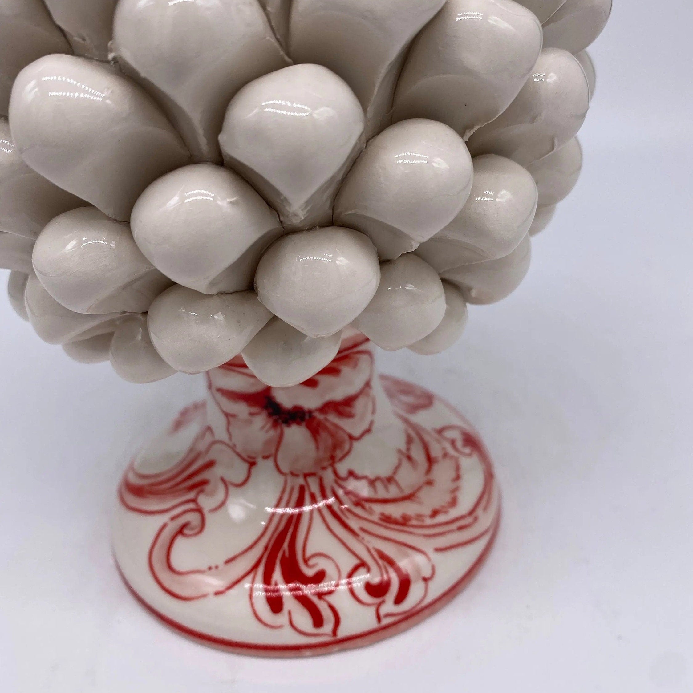 Pigna Ceramica Caltagirone cm H.20 Artigianale VENUS Bianco Rosso DD CERAMICHE SICILIANE