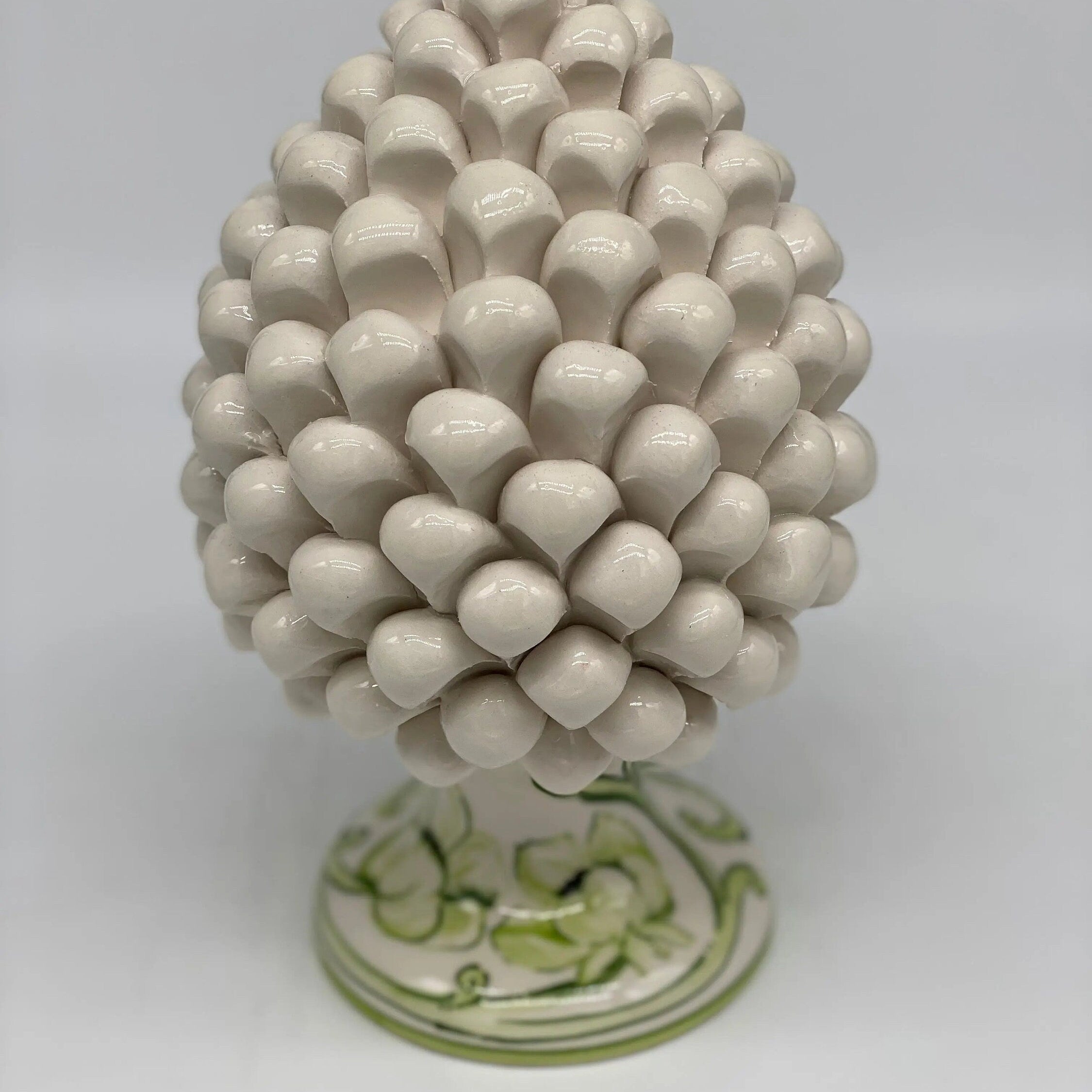 Pigna Ceramica Caltagirone cm H.20 Artigianale VENUS Bianco Verde DD CERAMICHE SICILIANE