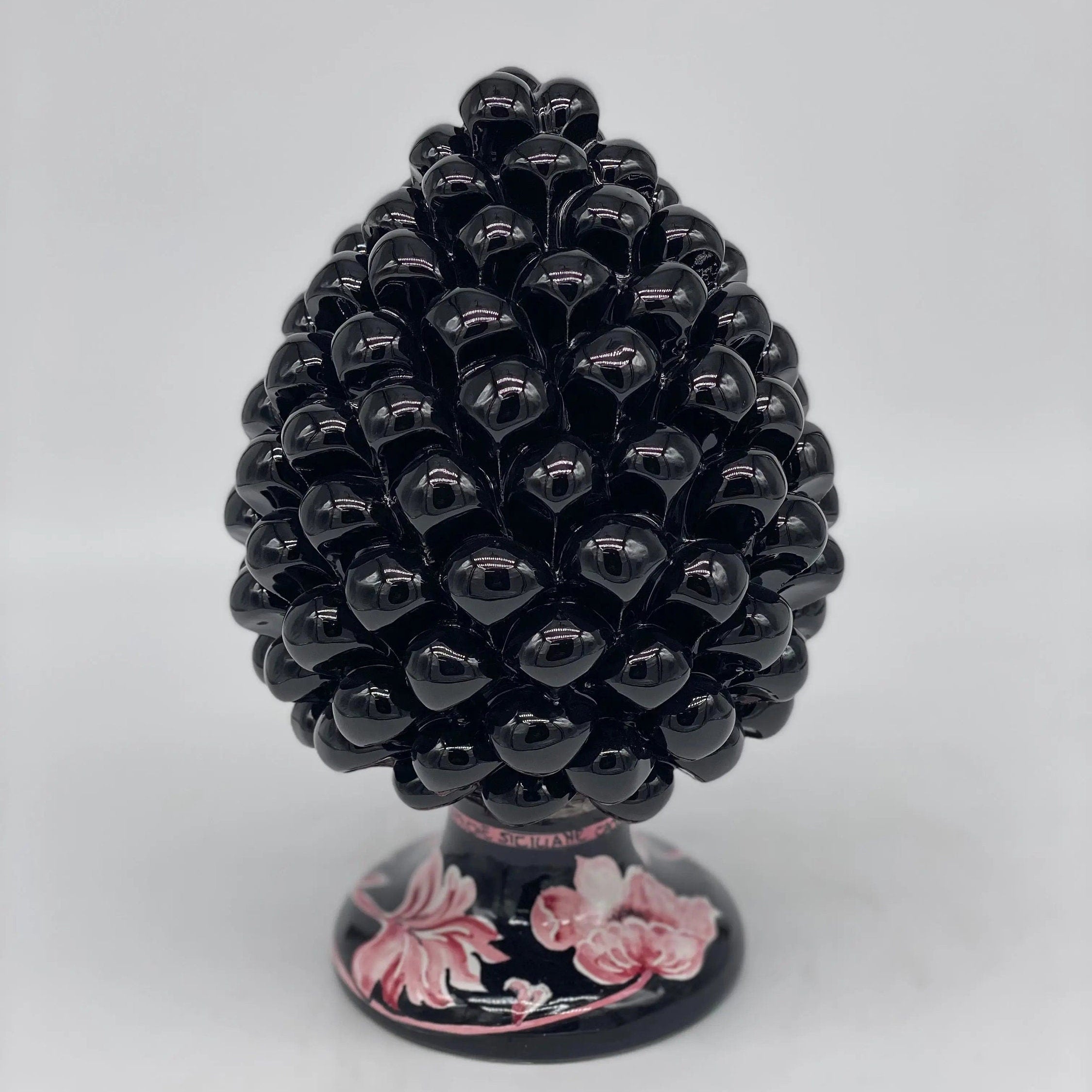 Pigna Ceramica Caltagirone cm H.20 Artigianale VENUS Nero Rosa DD CERAMICHE SICILIANE
