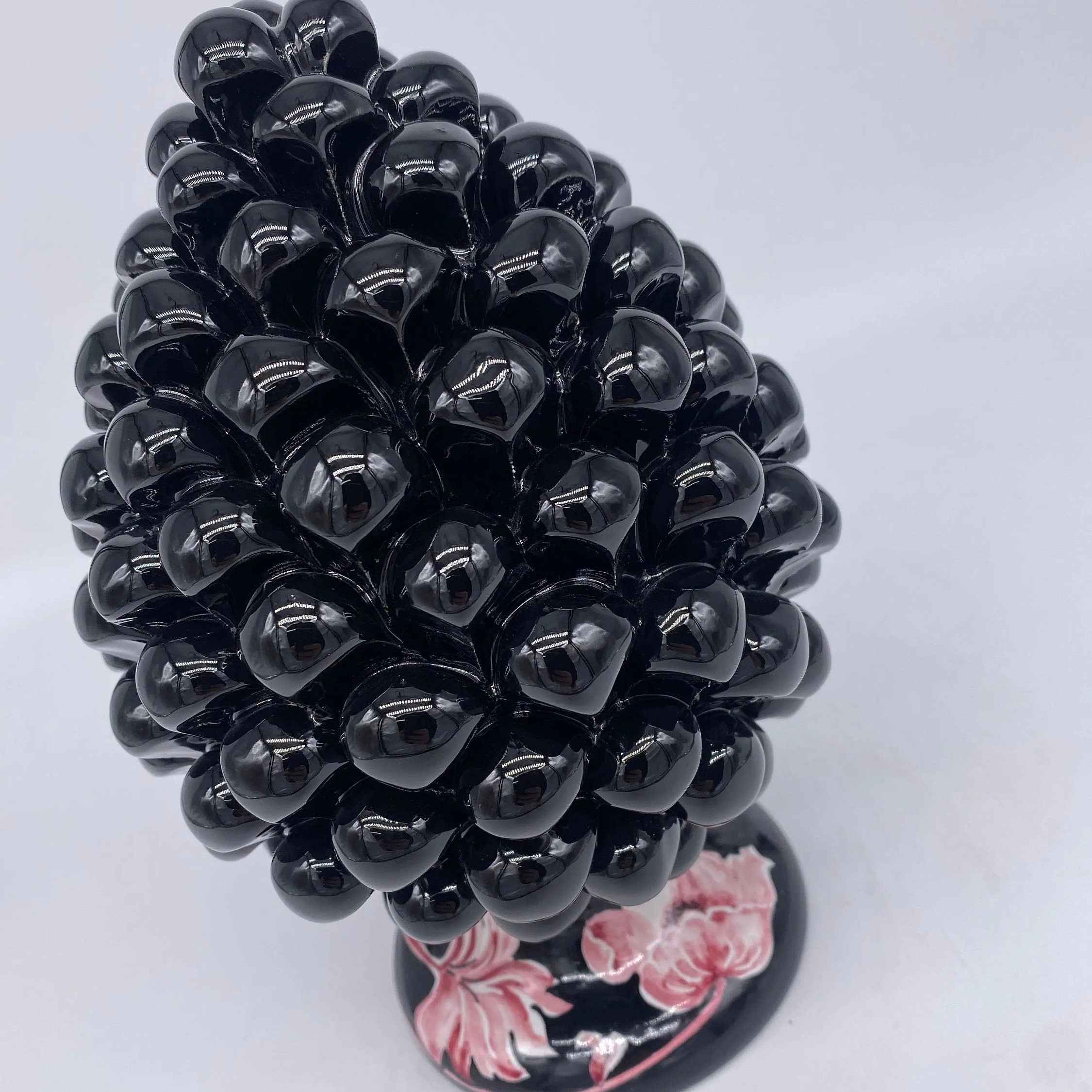 Pigna Ceramica Caltagirone cm H.20 Artigianale VENUS Nero Rosa DD CERAMICHE SICILIANE