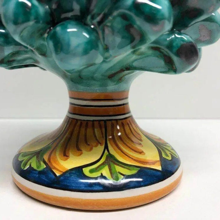 Pigna Ceramica Caltagirone cm H.20 Artigianale Verde Acqua Base Decorata DD CERAMICHE SICILIANE