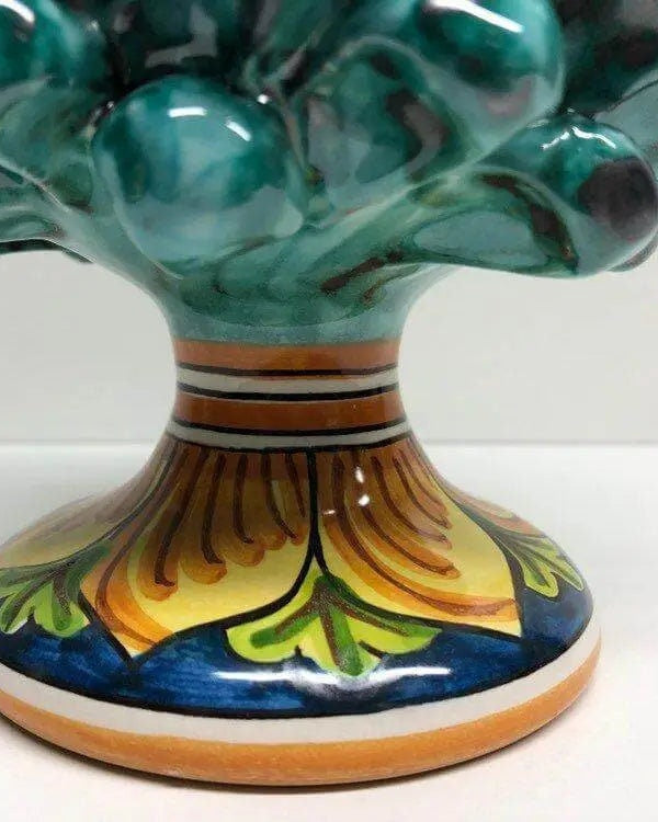 Pigna Ceramica Caltagirone cm H.20 Artigianale Verde Acqua Base Decorata DD CERAMICHE SICILIANE