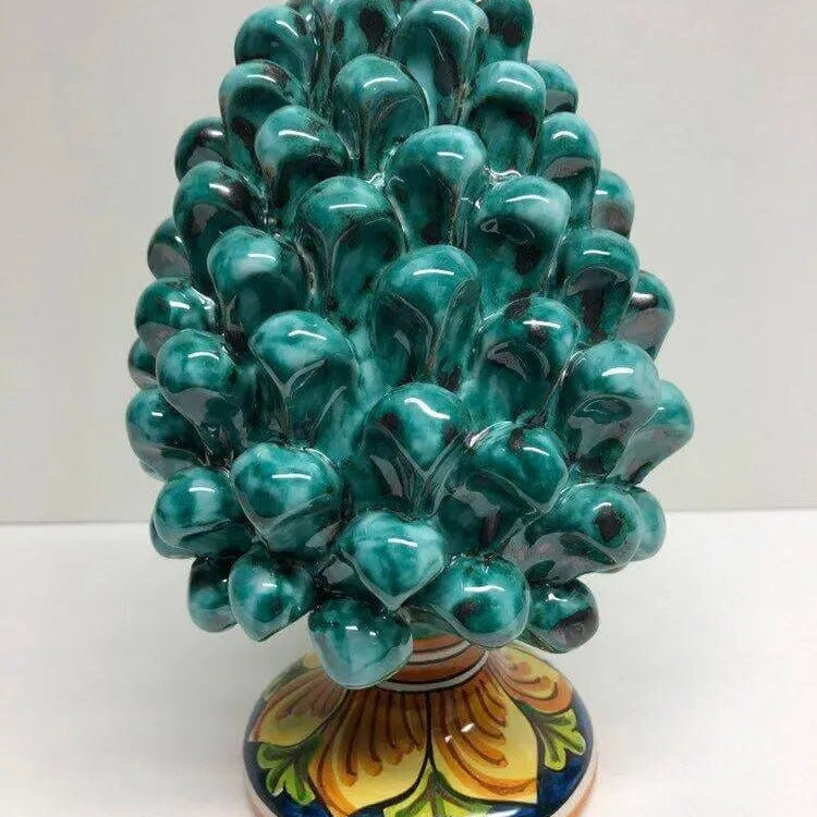Pigna Ceramica Caltagirone cm H.20 Artigianale Verde Acqua Base Decorata DD CERAMICHE SICILIANE