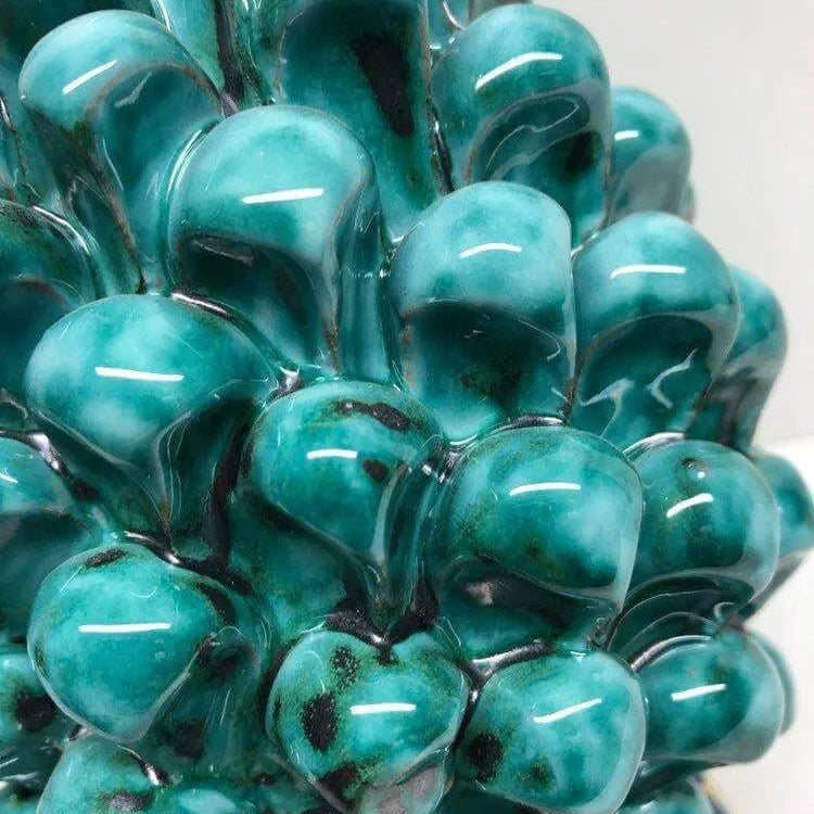 Pigna Ceramica Caltagirone cm H.20 Artigianale Verde Acqua Base Decorata Fiori DD CERAMICHE SICILIANE