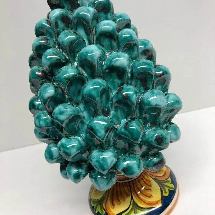 Pigna Ceramica Caltagirone cm H.20 Artigianale Verde Acqua Base Decorata DD CERAMICHE SICILIANE