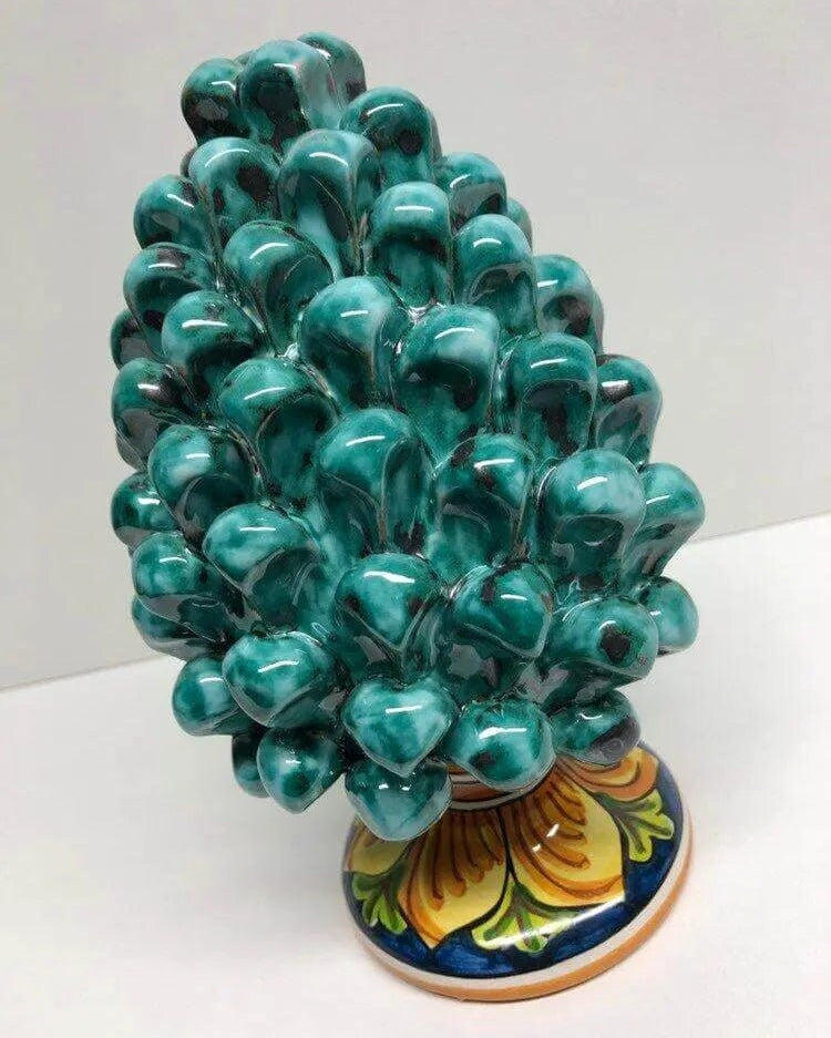 Pigna Ceramica Caltagirone cm H.20 Artigianale Verde Acqua Base Decorata DD CERAMICHE SICILIANE