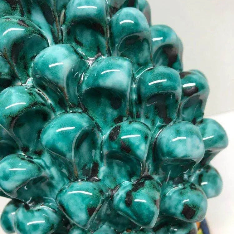 Pigna Ceramica Caltagirone cm H.20 Artigianale Verde Acqua Base Decorata DD CERAMICHE SICILIANE