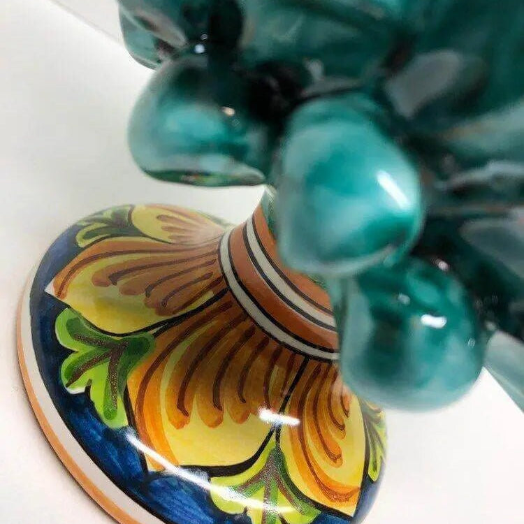 Pigna Ceramica Caltagirone cm H.20 Artigianale Verde Acqua Base Decorata DD CERAMICHE SICILIANE